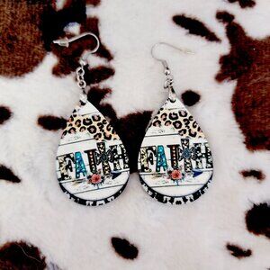 Faith Teardrop Dangle Western Print Hook Handmade Earrings